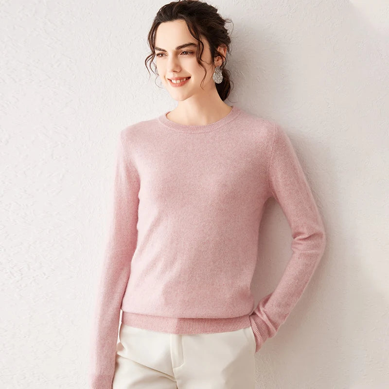 jia hua fen Color Women’s Cashmere Knit Sweater Crew Neck Long Sleeve