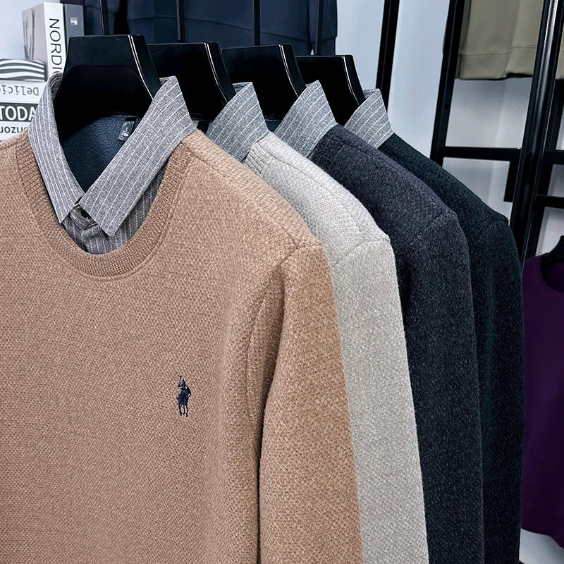 Men’s Fleece-Lined Knit Sweater with Shirt Collar