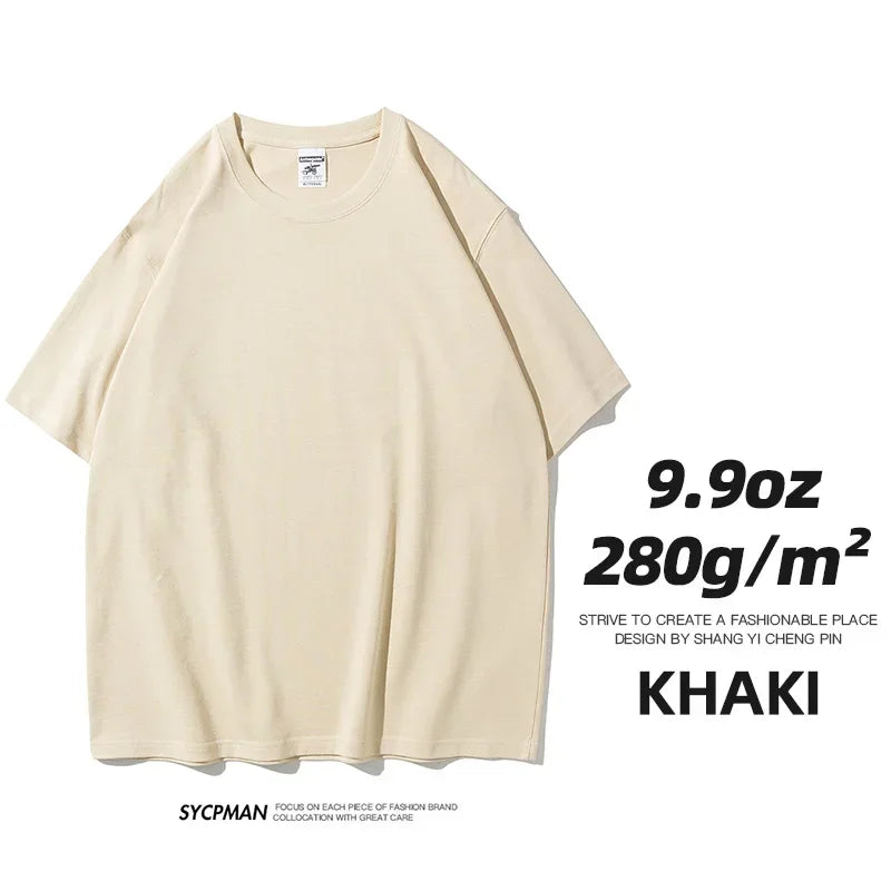 Khaki Color Men's Heavyweight Oversized T-Shirt 280gsm Cotton