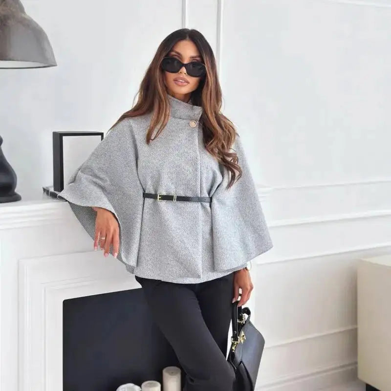 Women's Woolen Belted Jacket – Elegant Office Style