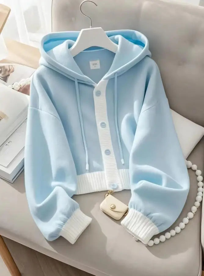 Women’s Hooded Knit Cardigan Jacket Single-Breasted