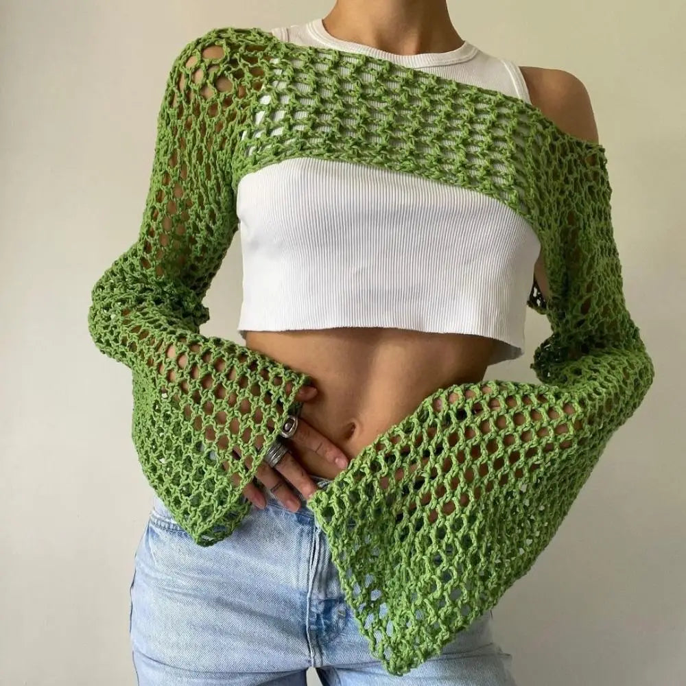 Women’s Crochet Sleeve Shrug Sweater Crop Top