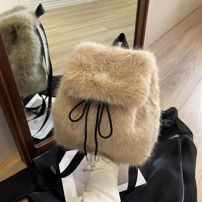 Women’s Plush Faux Fur Backpack With Softback Design