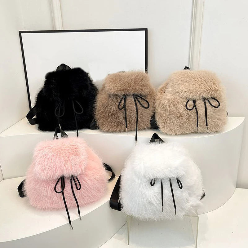 Women’s Plush Faux Fur Backpack With Softback Design