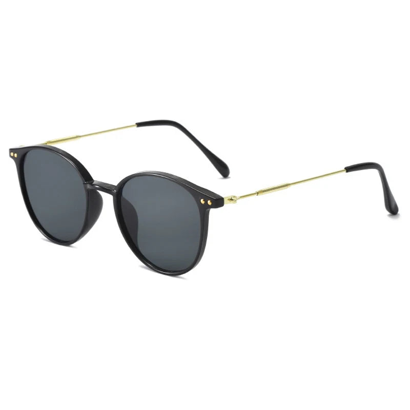 Black Black Lenses Color Women’s Round Vintage Sunglasses With UV400 Protection