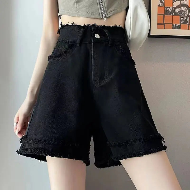 Women’s High Waist Denim Shorts – Loose Casual Fit