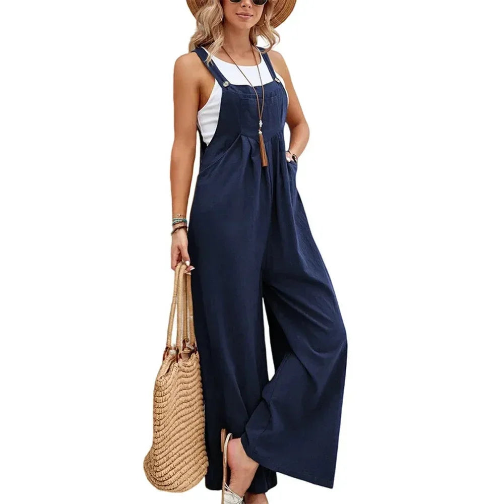 Women’s Wide-Leg Bib Overalls Jumpsuit – Casual Vintage