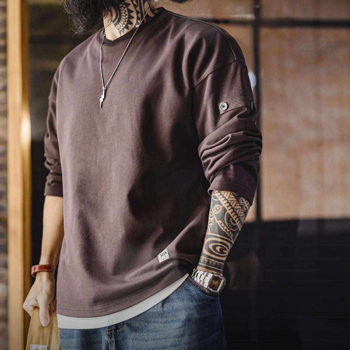 Men’s Heavyweight Knit V-Neck Long Sleeve T-Shirt