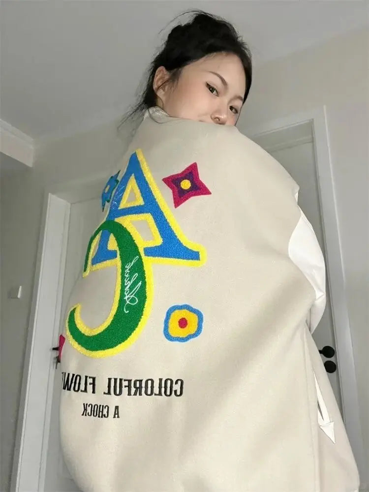 Retro Embroidered Baseball Jacket Women’s Streetwear Coat