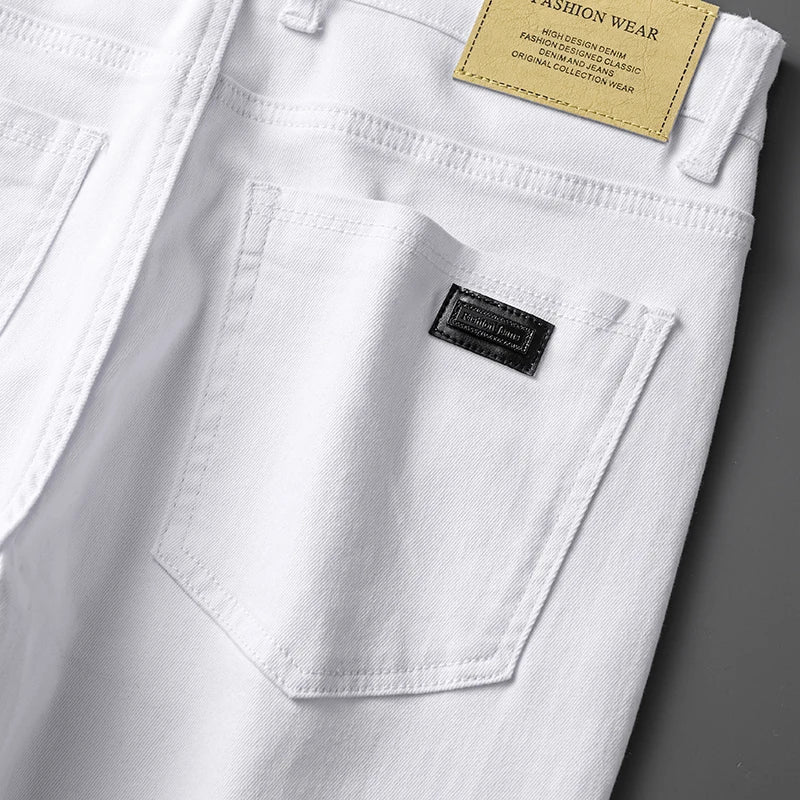 Men's White Straight Jeans Cotton Blend Business Casual