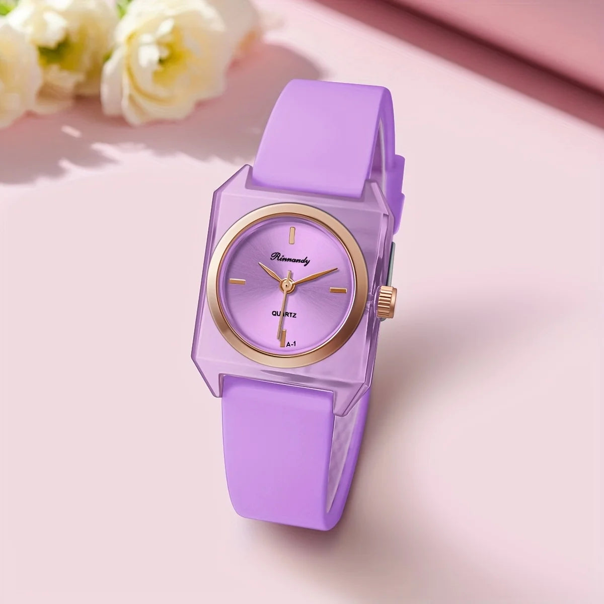 Women’s Rectangle Quartz Watch with Soft Silicone Strap