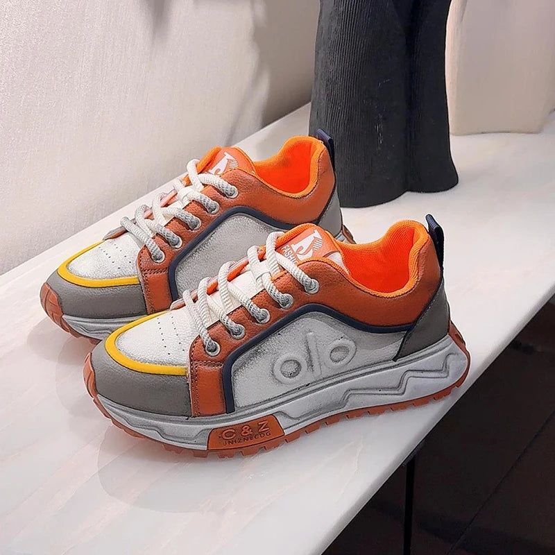Men's Retro Casual Sneakers With Thick Rubber Sole