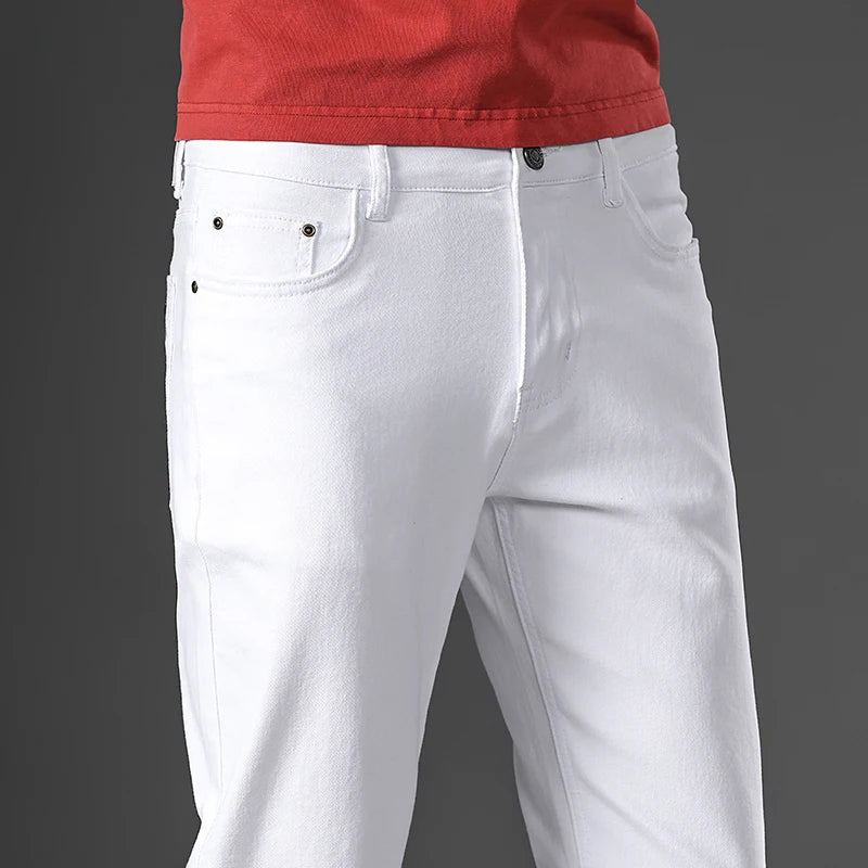 Men's White Straight Jeans Cotton Blend Business Casual