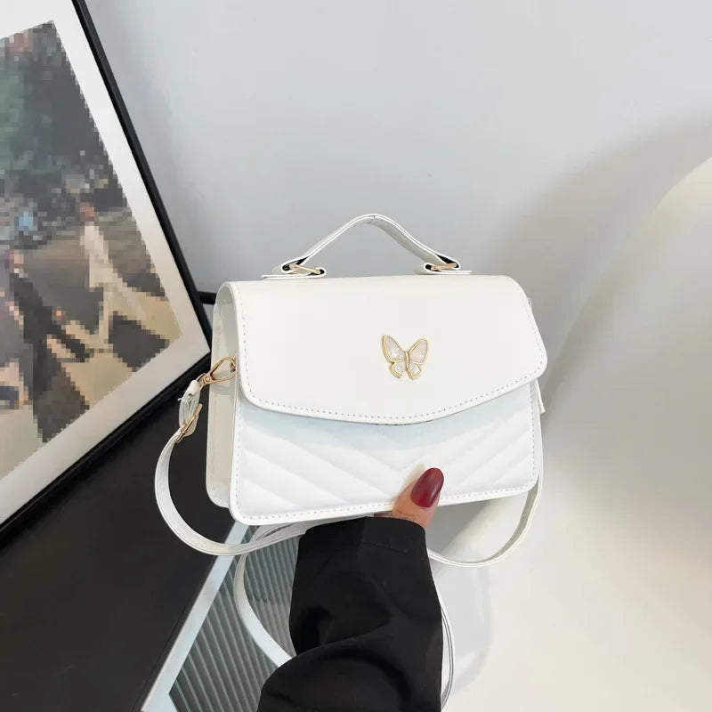 White Color Women's PU Leather Crossbody Bag Small Square Tote
