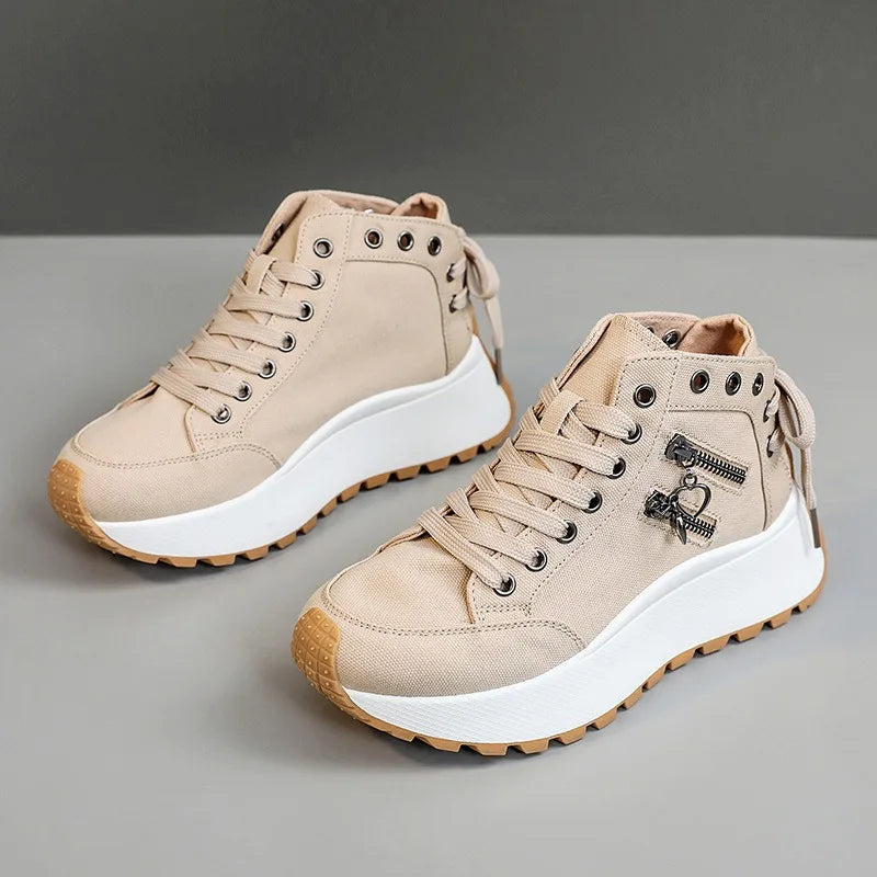 Women’s Chunky High Top Canvas Sneakers – Platform Sole