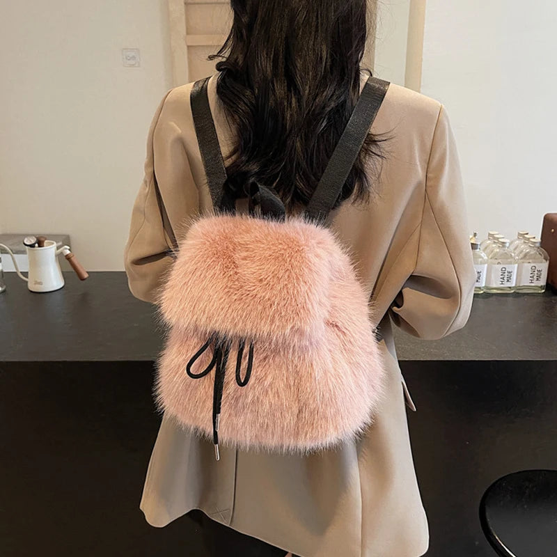 Women’s Plush Faux Fur Backpack With Softback Design