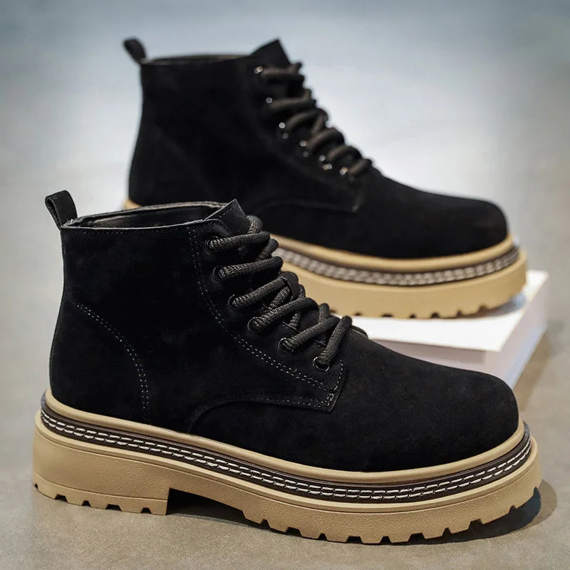 Men’s Suede Ankle Boots Casual Non-Slip Platform Sole