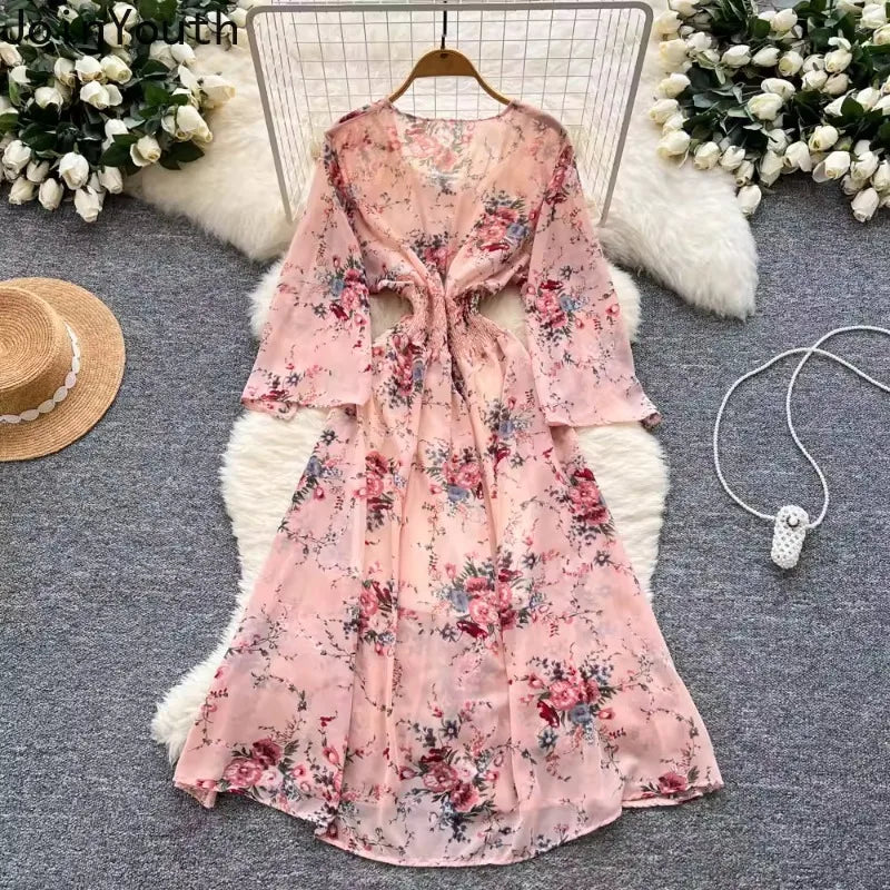 Women’s Floral Chiffon Two-Piece Midi Dress Set