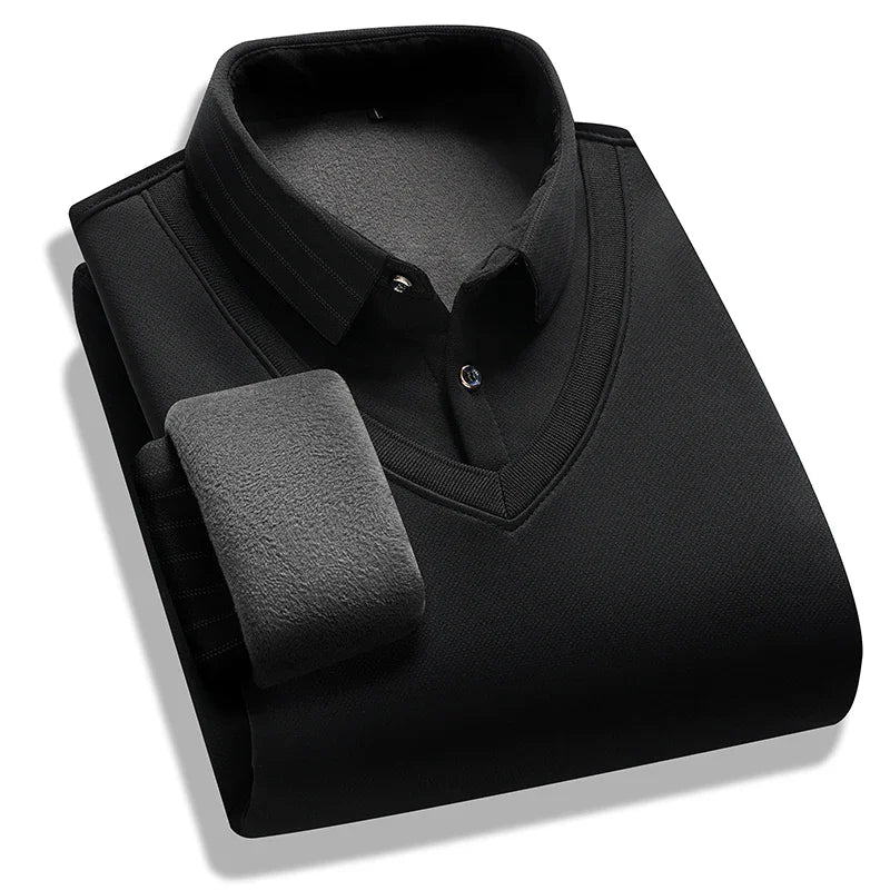 Men’s Fleece Lined Polo Shirt With Lapel Collar