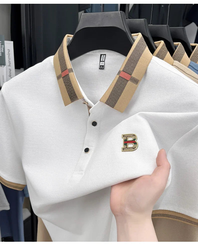 Men's Letter Print Color Block Polo Shirt For Summer