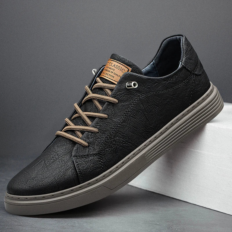 Black- no fur Color Men’s Genuine Leather Oxford Sneakers – Casual Lace-Up