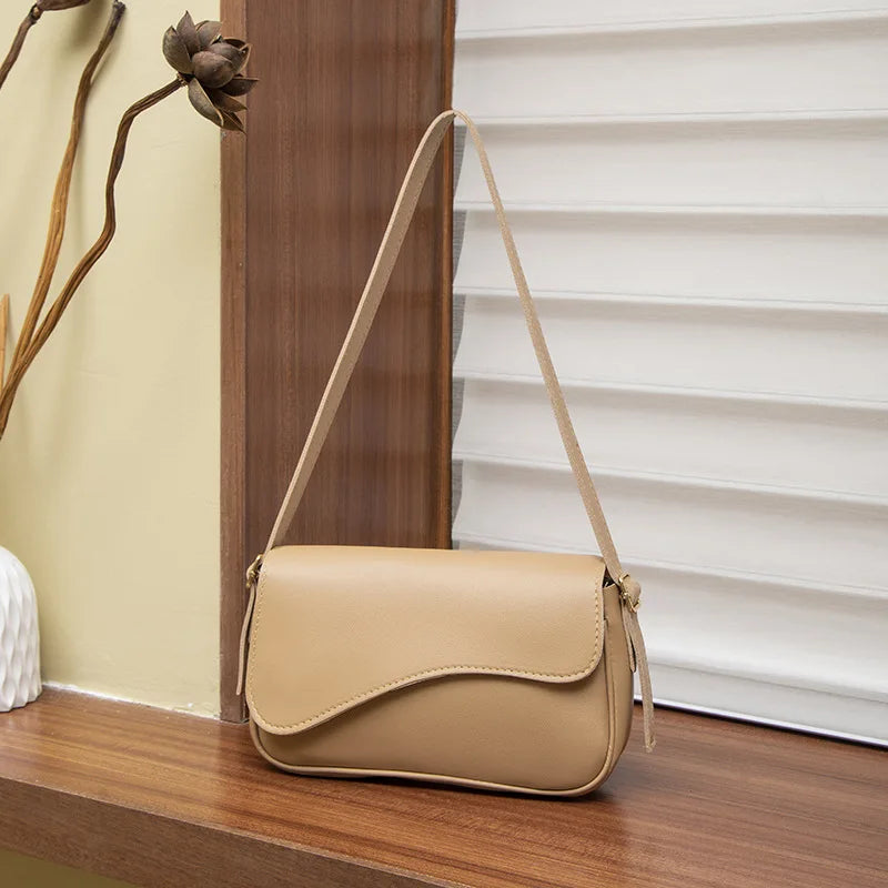 Khaki Color Retro PU Underarm Shoulder Bag for Women – Soft Satchel