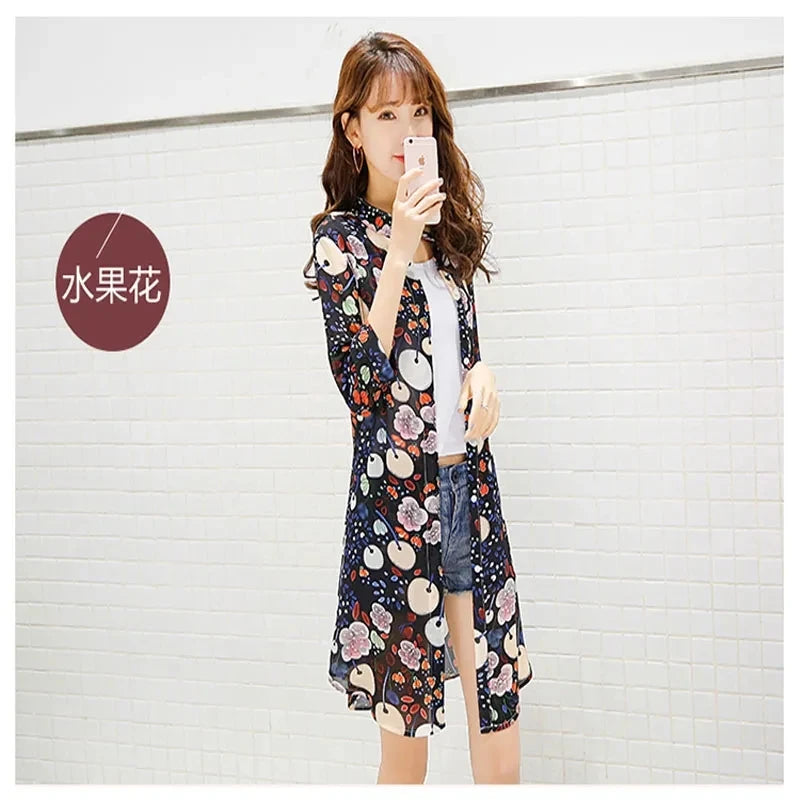 Fruit flower Color Women’s Chiffon Sun Protection Cardigan Jacket