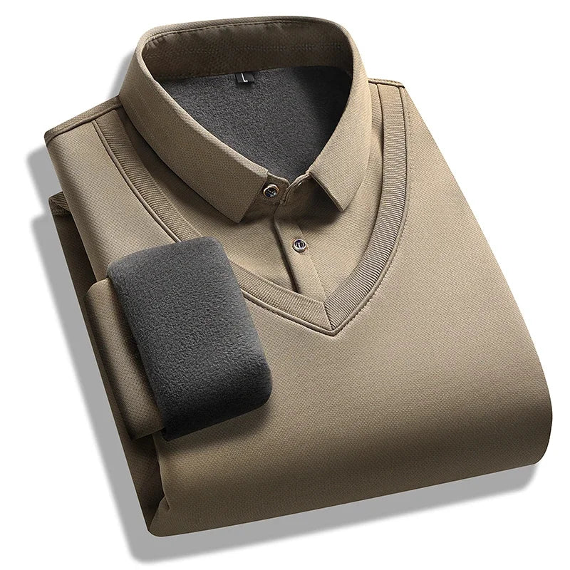 Men’s Fleece Lined Polo Shirt With Lapel Collar