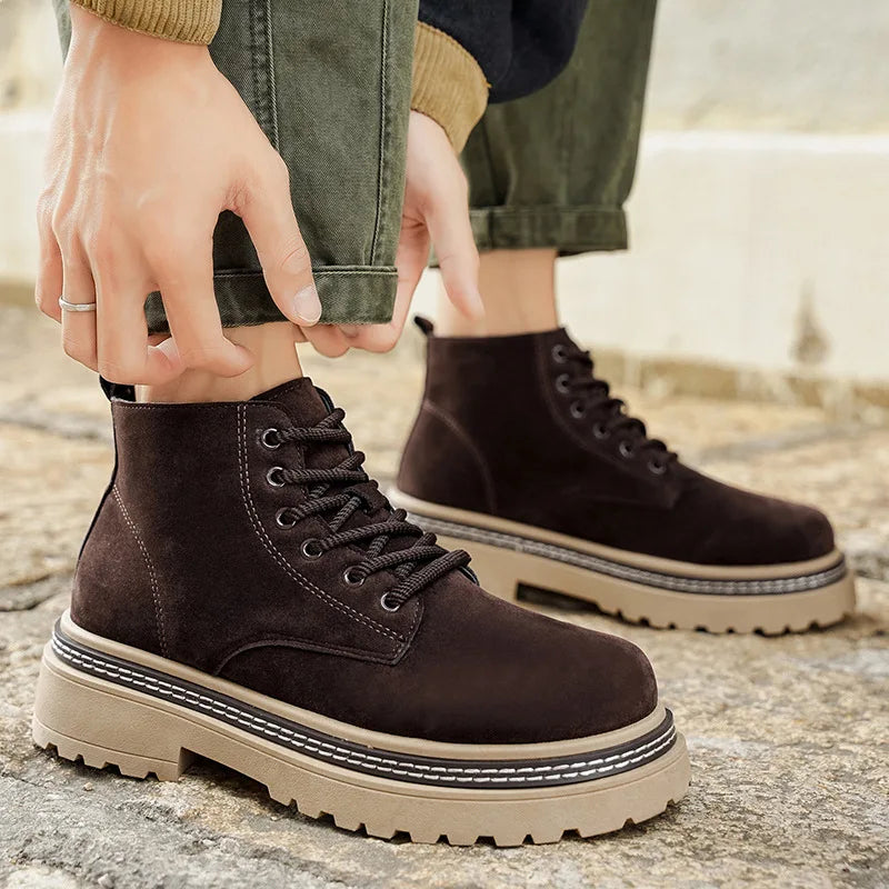Men’s Suede Ankle Boots Casual Non-Slip Platform Sole
