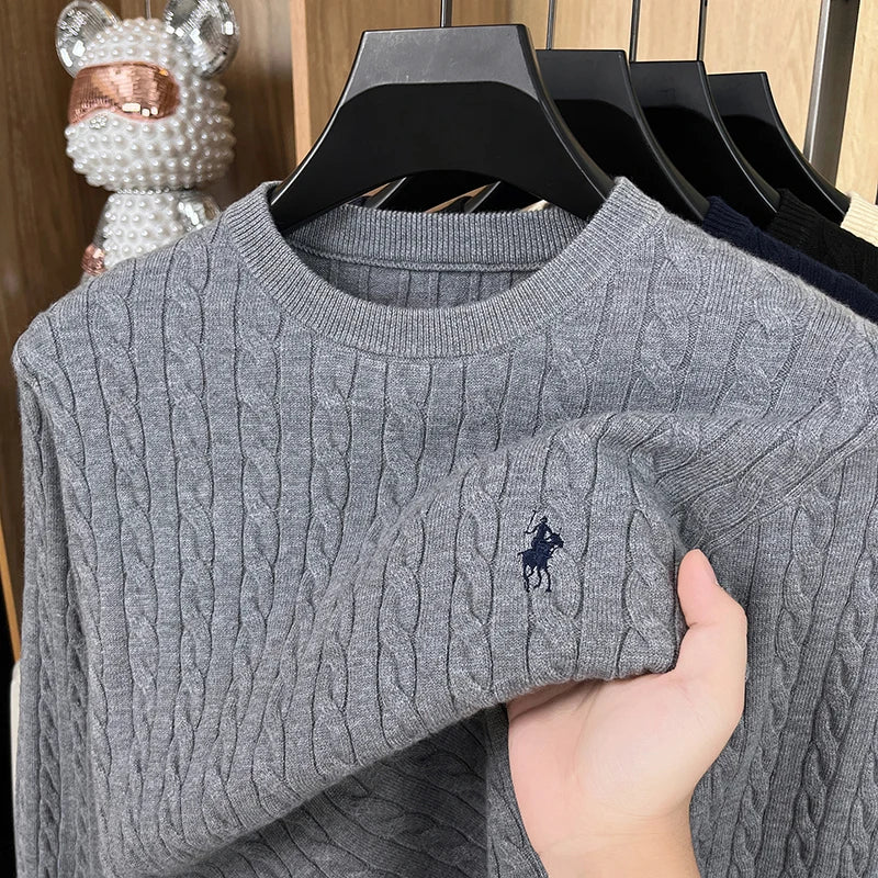 Men’s Casual Knit Sweater with Embroidered Animal Design