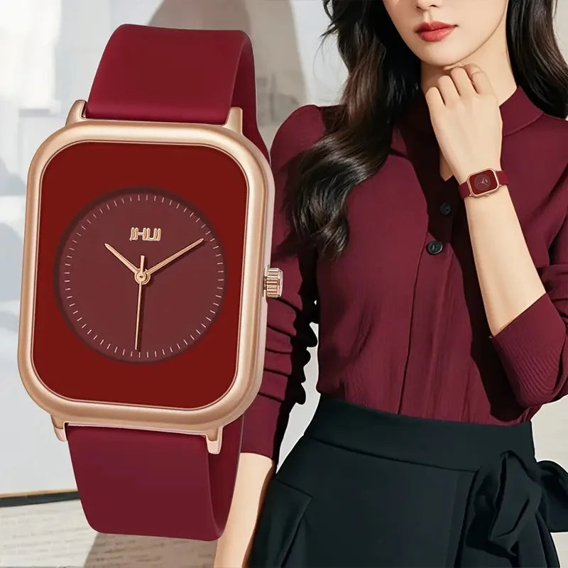 Women’s Rectangle Quartz Watch With Silicone Strap