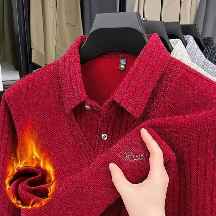 1189 in fleece Red Color Men's Long Sleeve Polo Shirt – Fleece Lined, Non-Iron