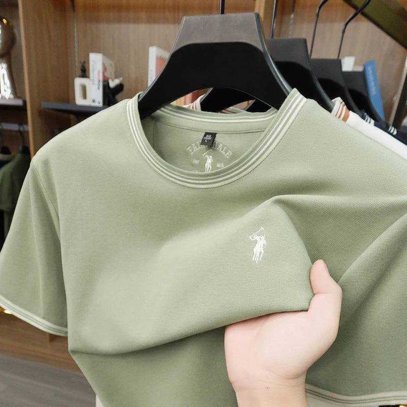Men’s Embroidered Casual T-Shirt Round Neck Loose Fit