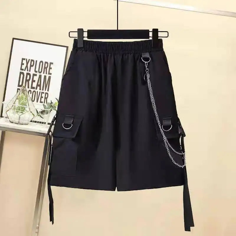 Cargo Shorts Color Women’s Streetwear Two-Piece Set High Waist Cargo Shorts