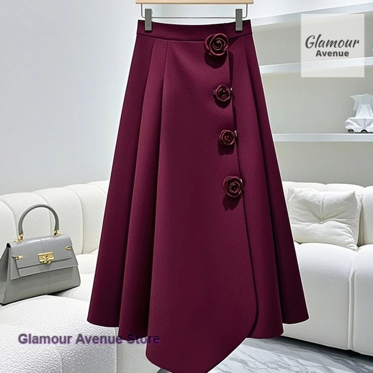 Women’s Solid A-Line Pleated Skirt – Ankle-Length