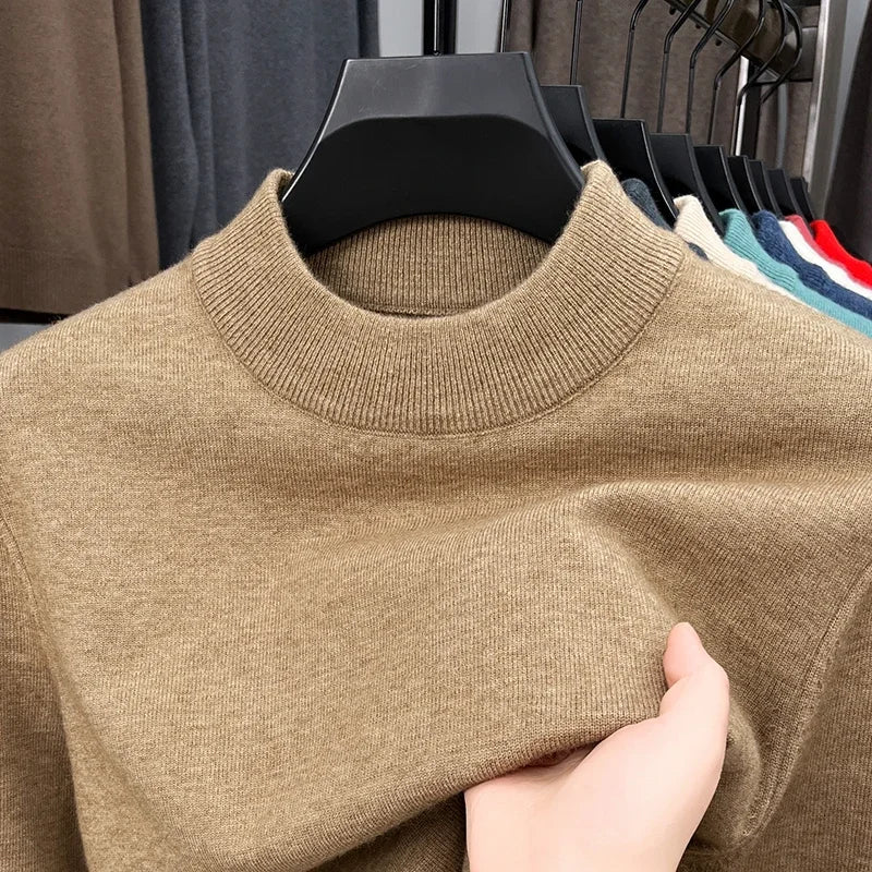 Men's Mock Neck Knit Sweater Pullover for Autumn Winter