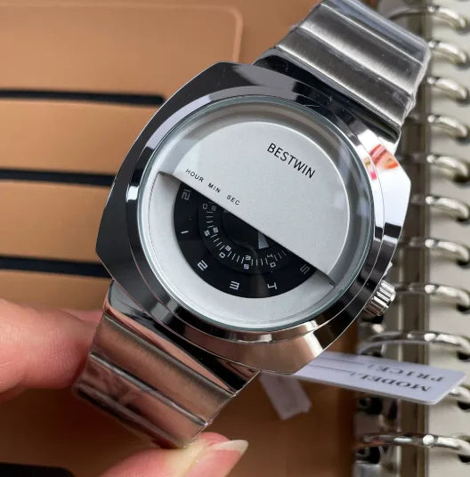 Men's Punk Quartz Watch Half-Open Dial Stainless Steel