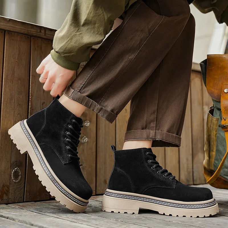Men’s Suede Ankle Boots Casual Non-Slip Platform Sole