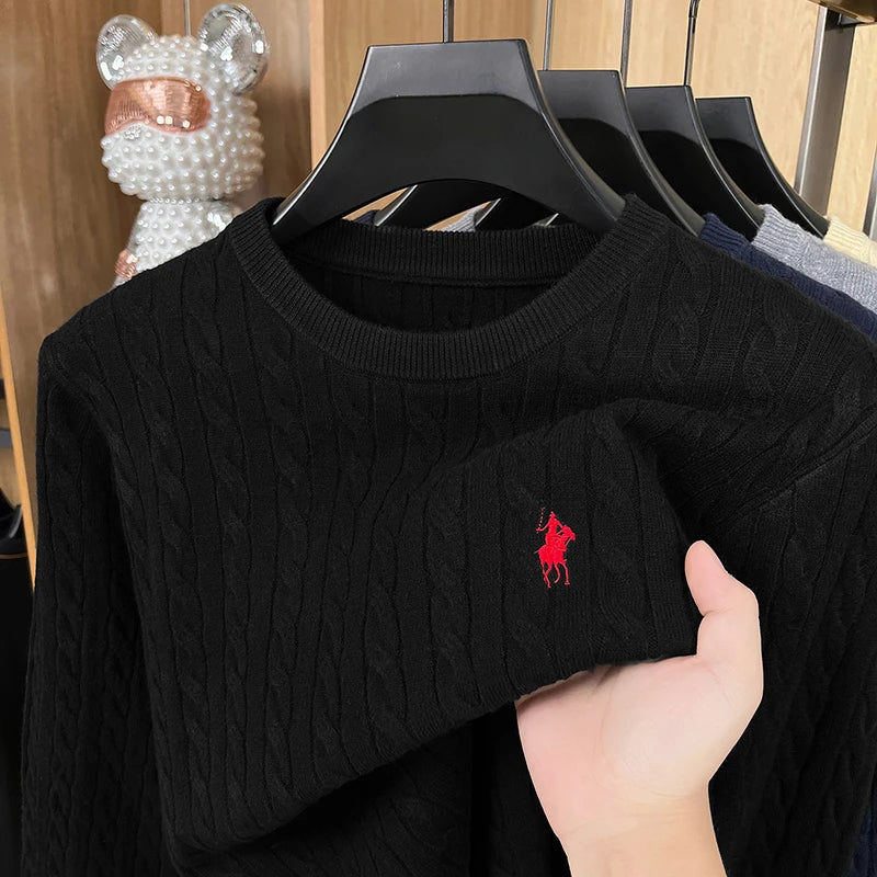 Men’s Casual Knit Sweater with Embroidered Animal Design