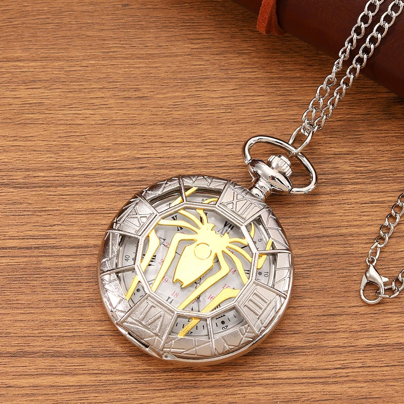 Vintage Spider Skeleton Quartz Pocket Watch Necklace