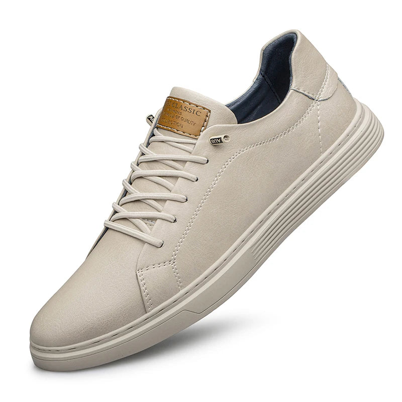 White- no fur Color Men’s Genuine Leather Oxford Sneakers – Casual Lace-Up