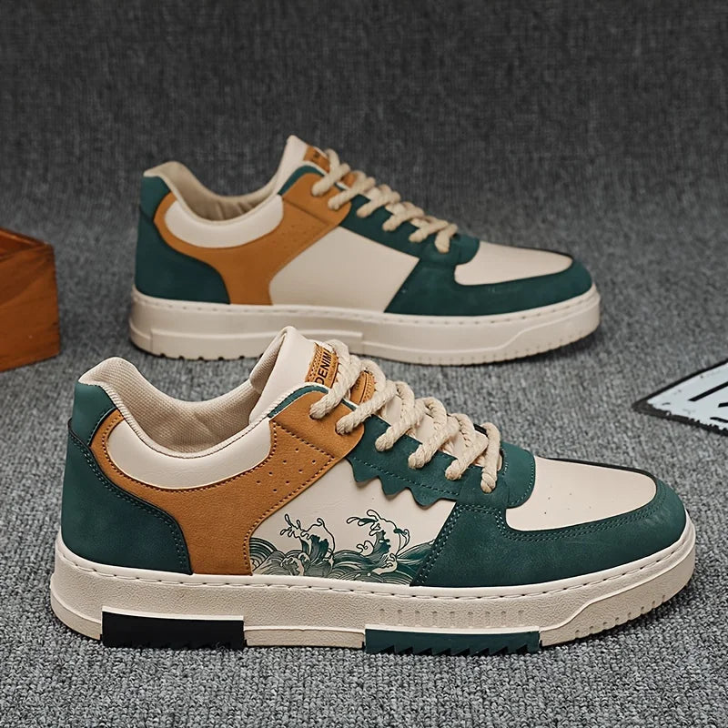 Men's Leather Casual Sneakers With Rubber Sole