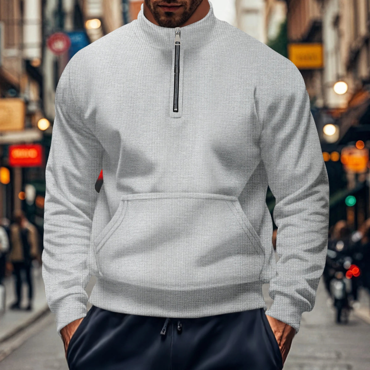Men's Waffle Knit Half Zip Pullover Sweatshirt
