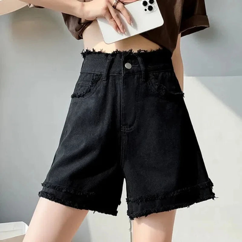 Women’s High Waist Denim Shorts – Loose Casual Fit
