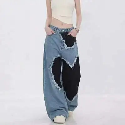 Y2K Patchwork Wide Leg Jeans For Women – Streetwear Denim
