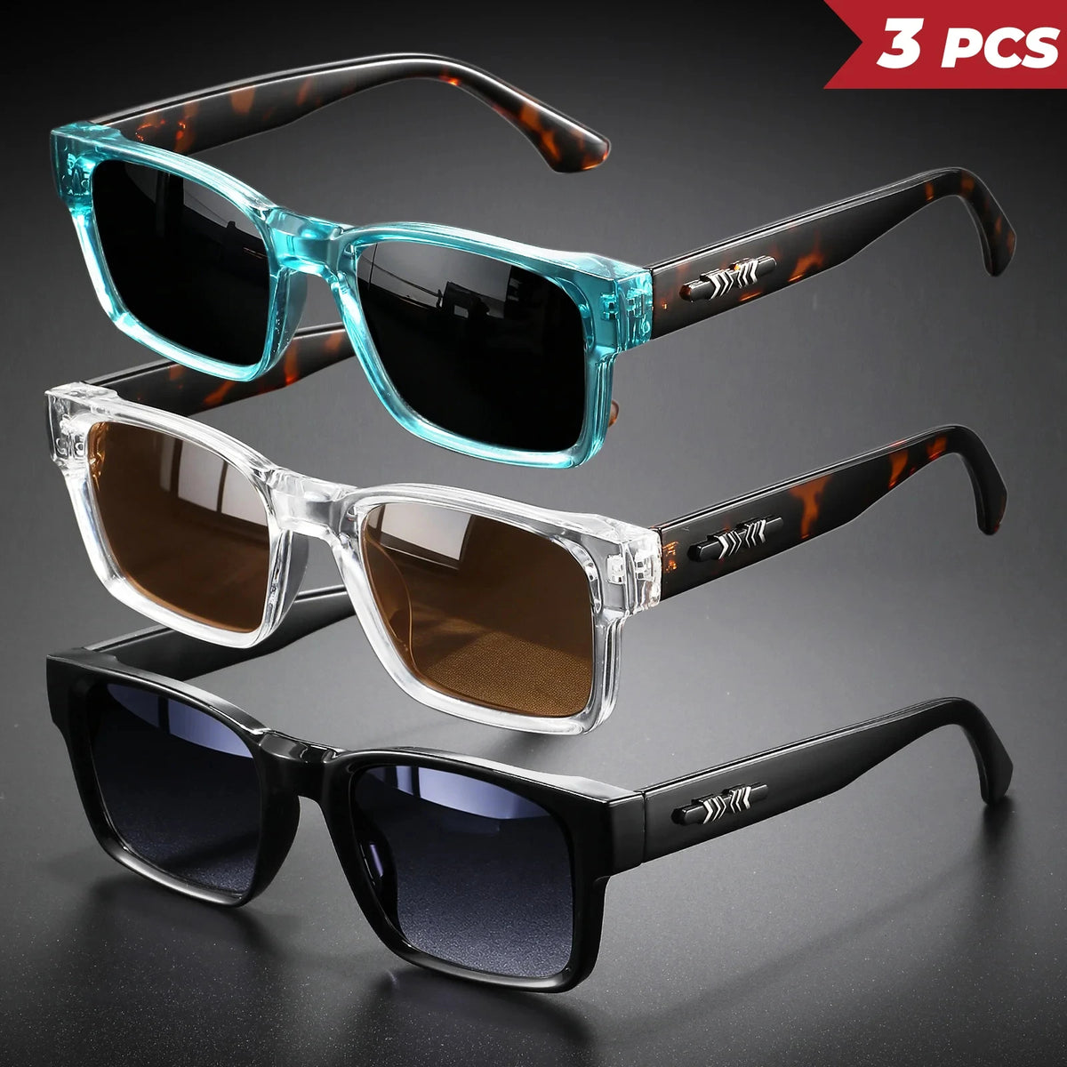 Unisex Retro Rectangle Sunglasses UV400 – 3-Pack