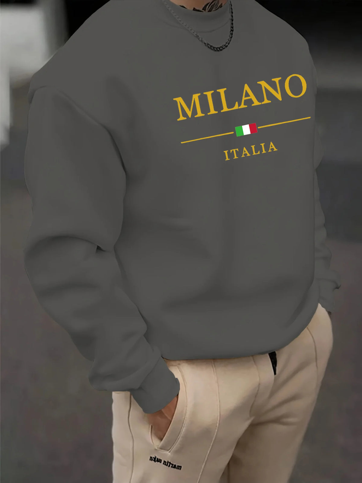 Men's Autumn Winter Geometric Print Pullover Sweatshirt