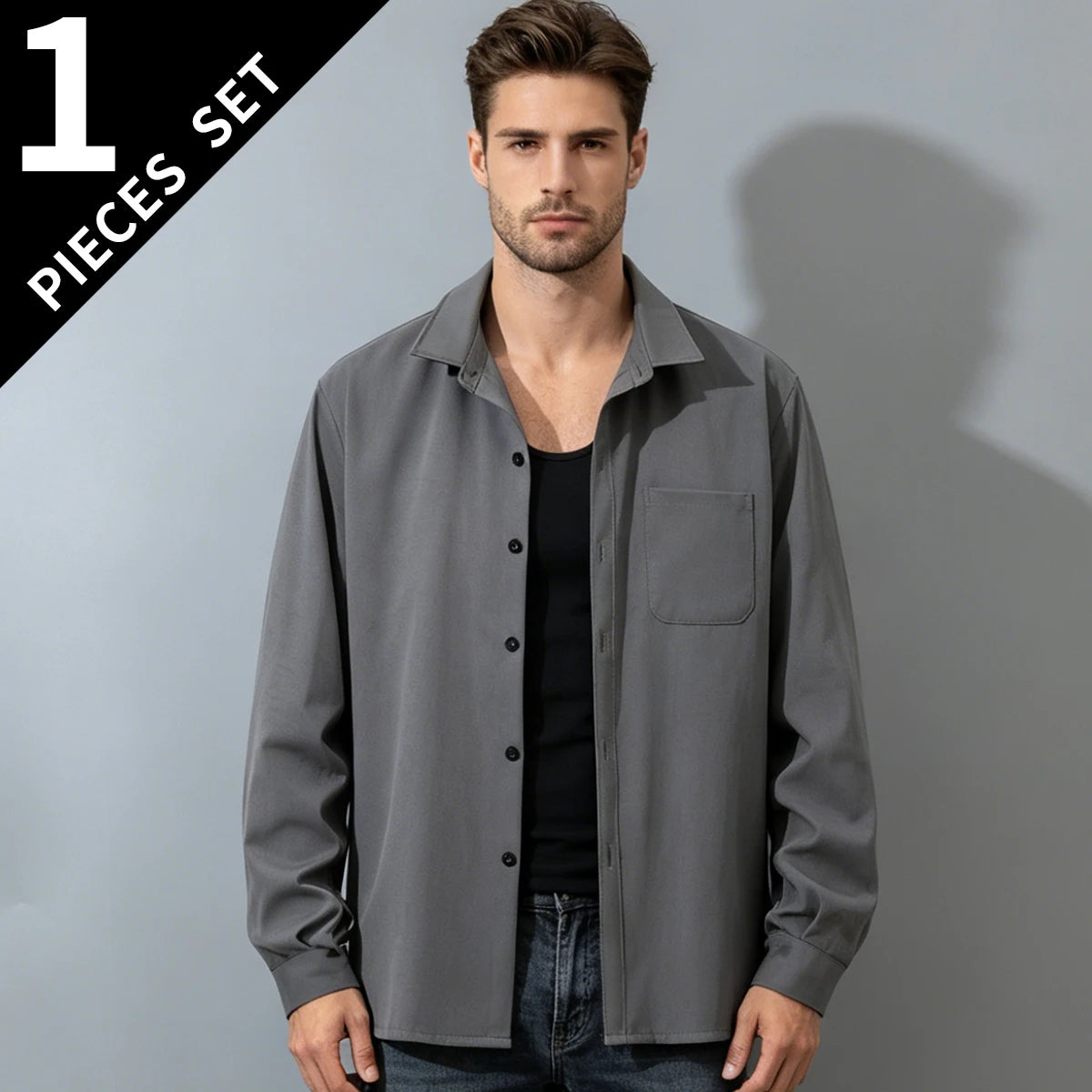 Men's Casual Button-Up Shirt With Turn-Down Collar