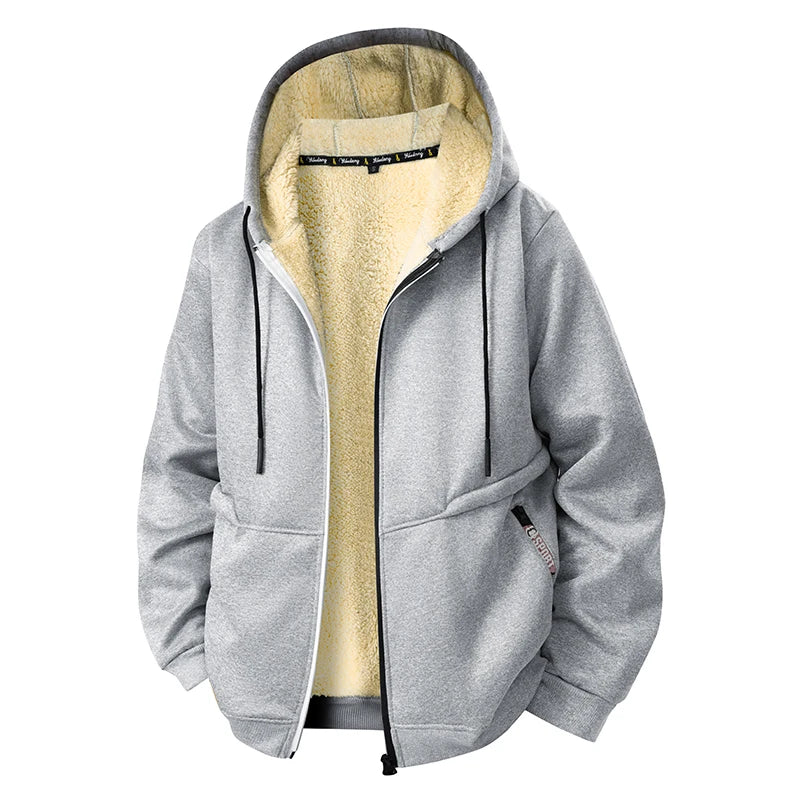 light grey Color Men's Sherpa Fleece Zip Hoodie Jacket
