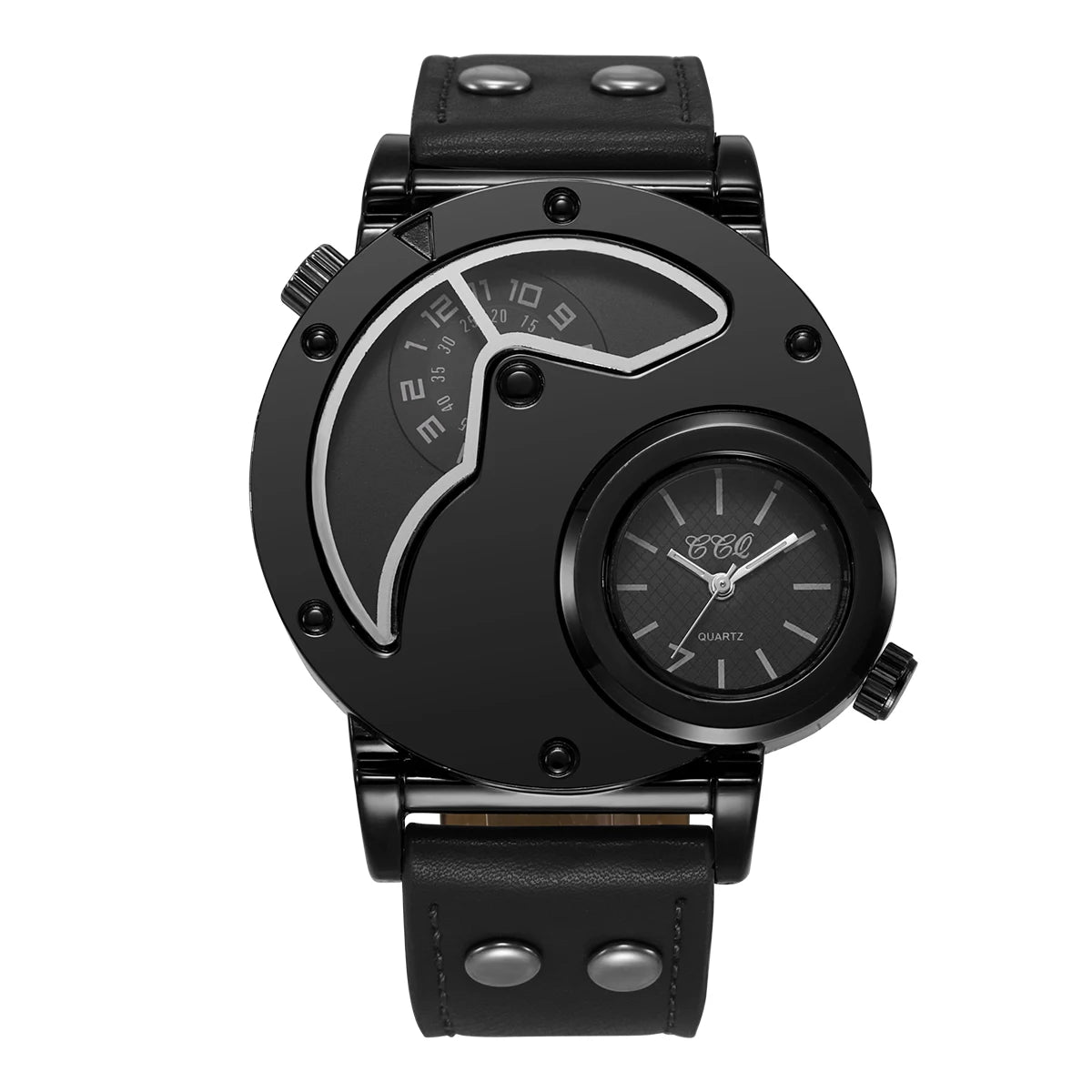 Black Black Color Men’s Large Dial Quartz Watch With Leather Strap